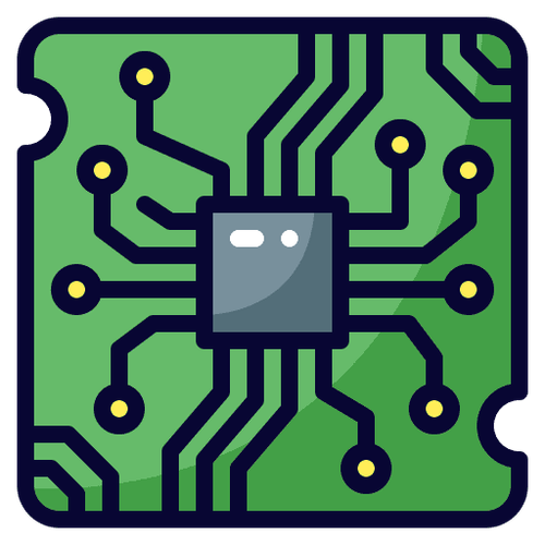 Icon showing an assembled circuit board.